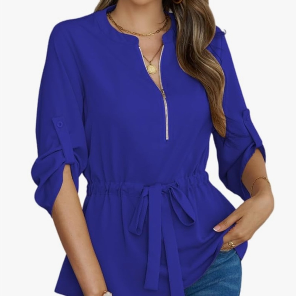 CiCiBird Womens Dressy 3/4 Sleeve Shirt Casual Zip Blouse Peplum Tops